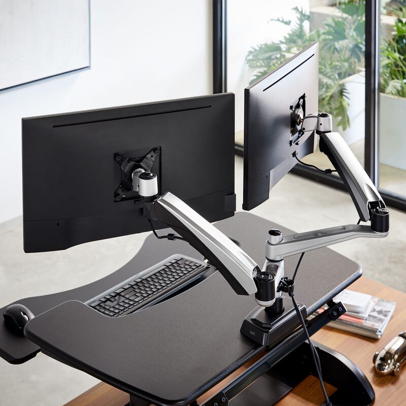 Dual-Monitor Arm stand with two monitors in office image number null