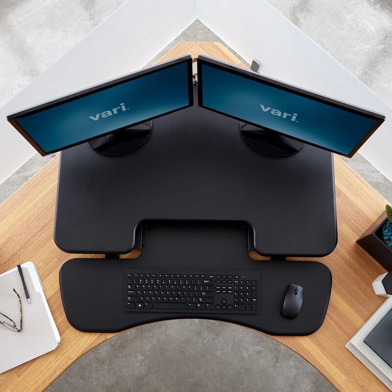 Overhead view of VariDesk® Cube Corner® 36 in office image number null