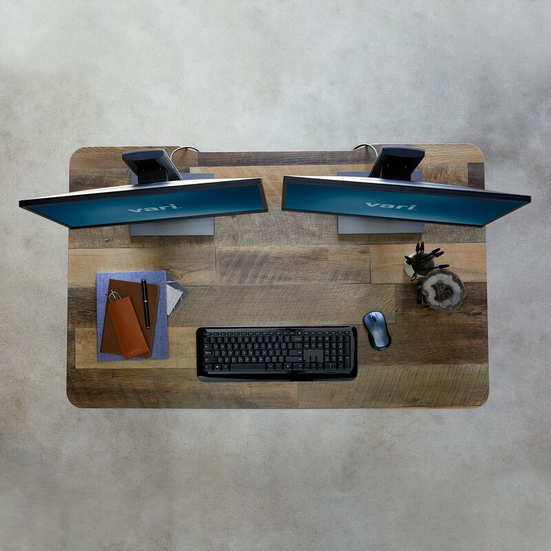 Overhead view of Electric Standing Desk 48x30 Reclaimed Wood image number null