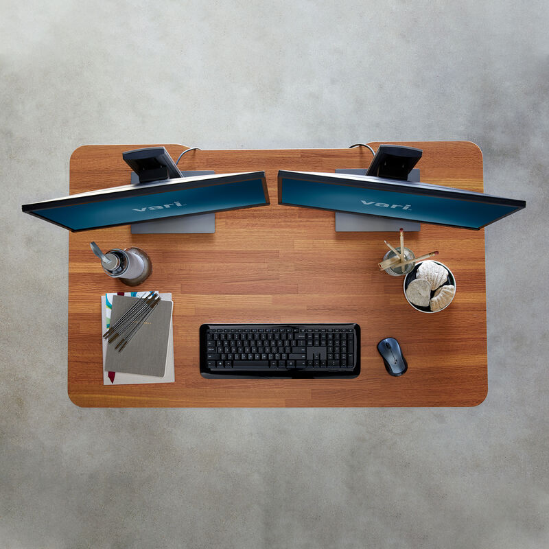 Overhead view of Electric Standing Desk 48x30 Butcher Block image number null
