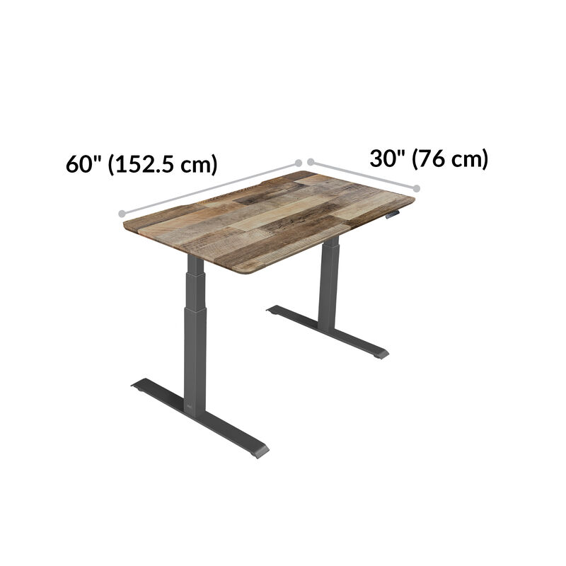 Electric Standing Desk 60x30 Reclaimed Wood base is 30 inches deep and 60 inches wide image number null