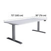 Electric Standing Desk 72x30 is 72 inches wide and 30 inches long 