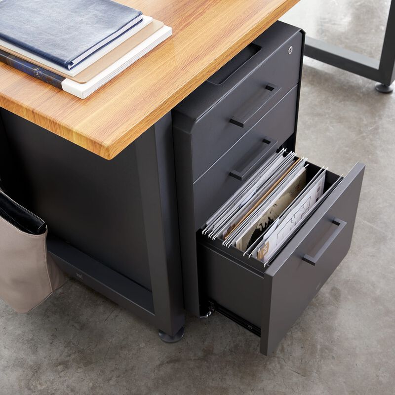 File Cabinet Slate under desk with bottom drawer open image number null