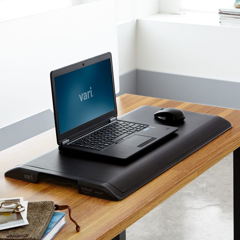VariDesk® Laptop 30™ Black in lowered position at office image number null
