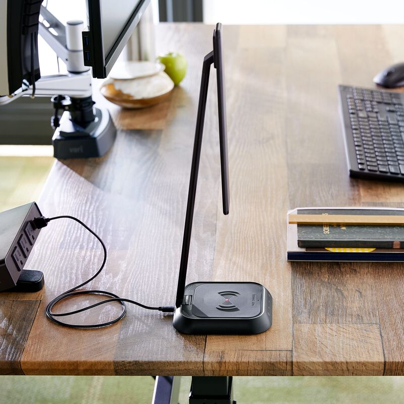 LED Task Lamp + Wireless Charger on desk with light lowered image number null
