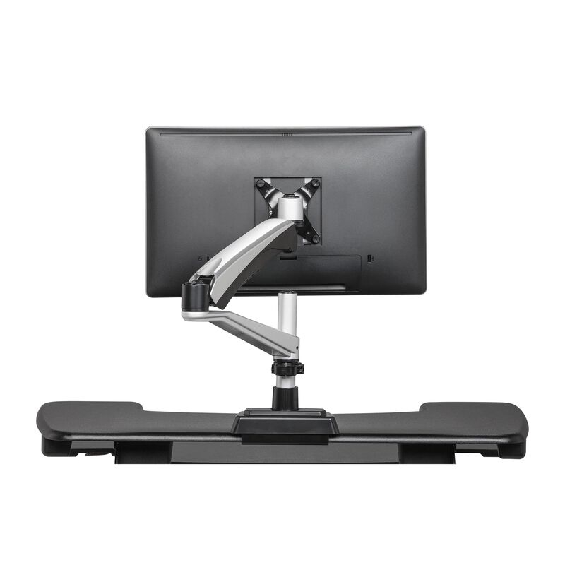 Back view of Single-Monitor Arm mounted to desk with monitor image number null