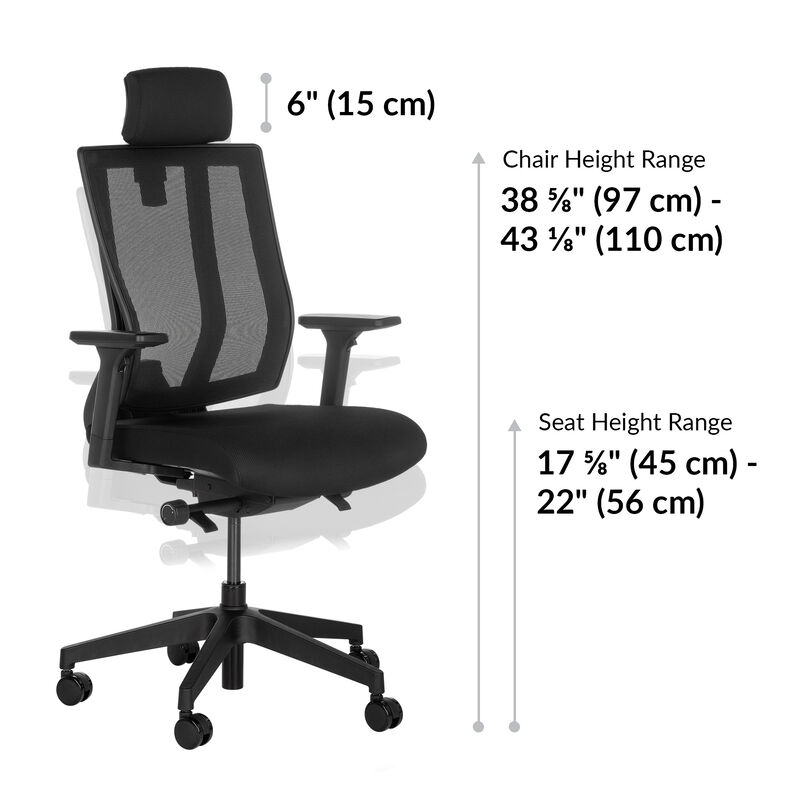 vari task chair with headrest seat height is 17 to 22 inches image number null